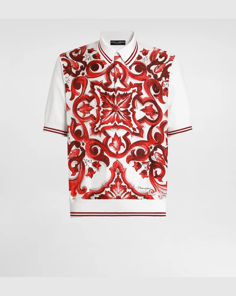 Dolce & Gabbana Poloshirt Aus Seide Mit Majolika-print - Mann Strickwaren Mehrfarbig Mehrfarbig