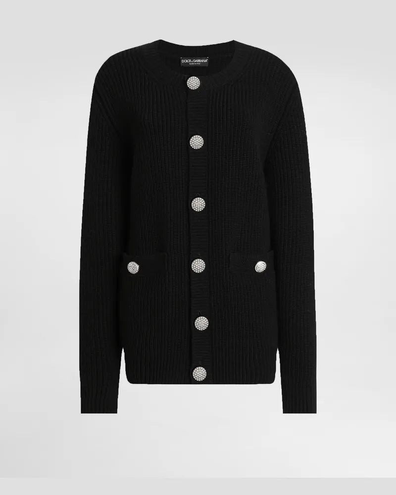 Dolce & Gabbana Virginwool Cardigan - Frau Strickwaren Schwarz Black