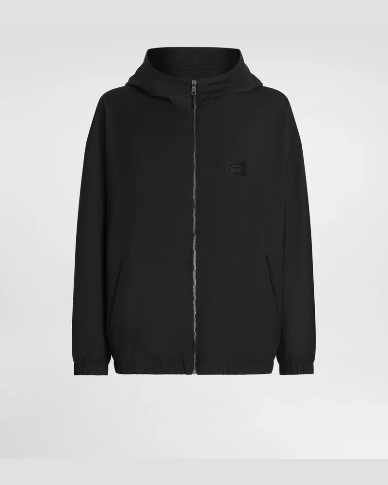Dolce & Gabbana Jacke Aus Wollstoff Mit Kapuze Mit Plakette - Mann Mäntel Und Jacken Schwarz Schwarz