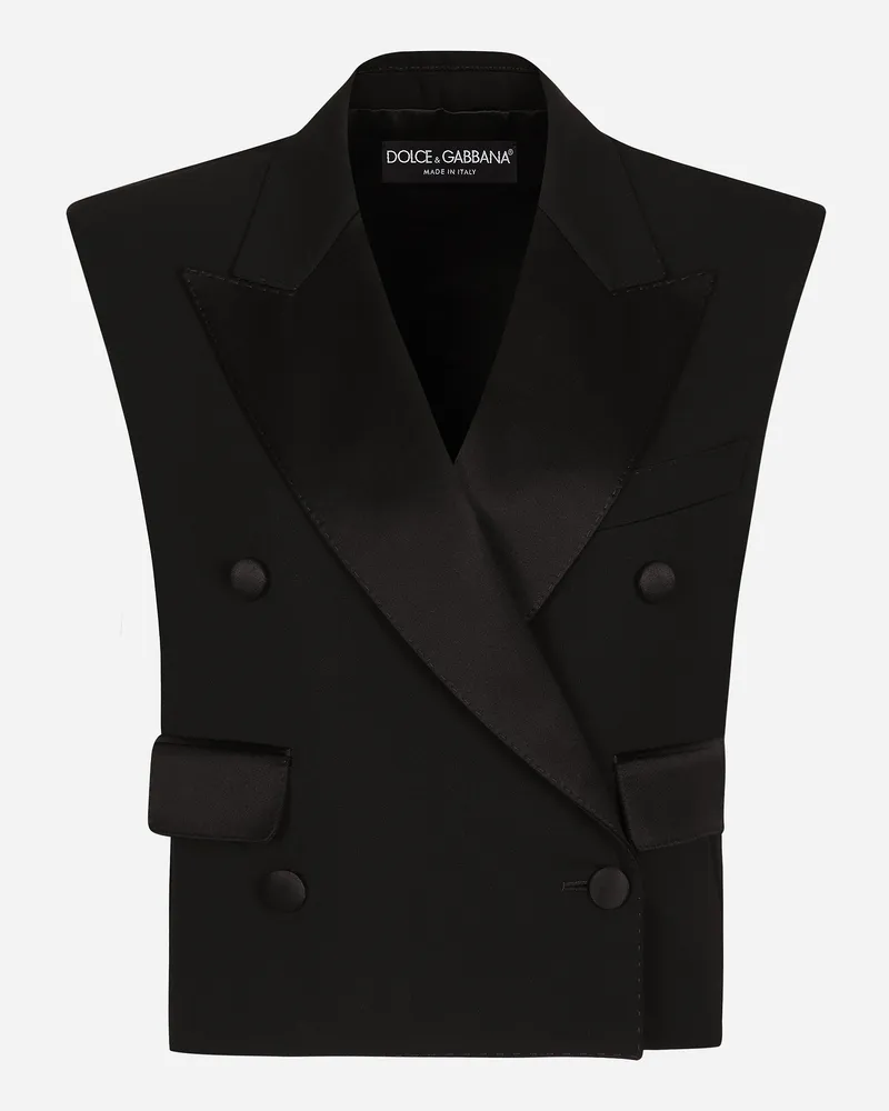 Dolce & Gabbana Ärmellose Zweireihige Smokingjacke Aus Wollgabardine - Frau Blazer Schwarz Wolle Schwarz