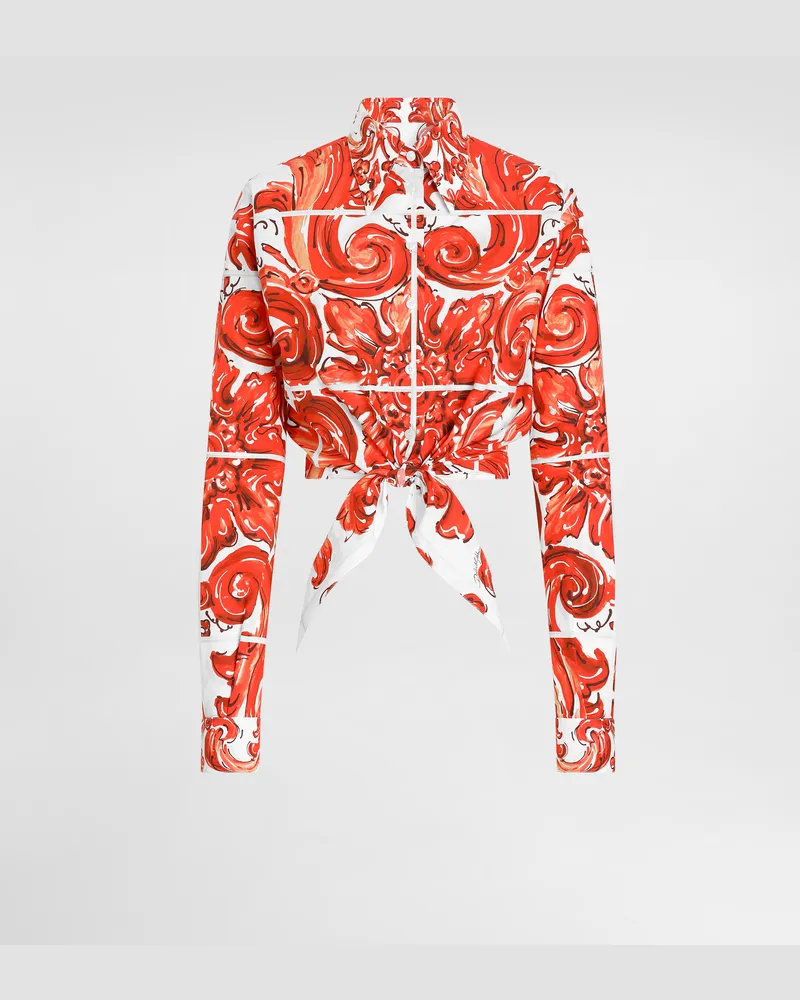 Dolce & Gabbana Hemd Aus Popeline Mit Majolika-print - Frau Blusen Und Tops Mehrfarbig Mehrfarbig