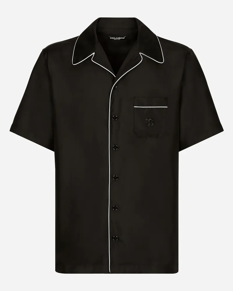 Dolce & Gabbana Hemd Aus Seidentwill Mit Dg-stickerei - Mann Hemden Schwarz Schwarz