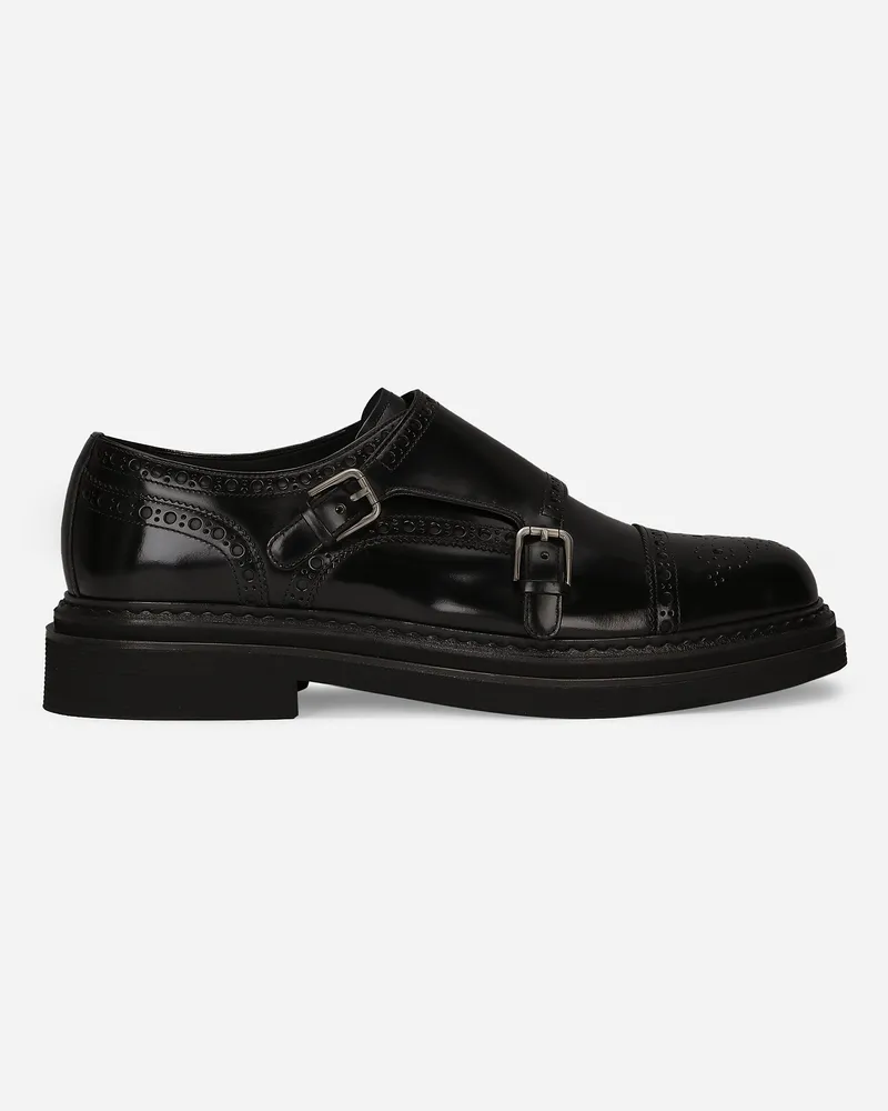 Dolce & Gabbana Monkstrap Aus Gebürstetem Kalbsleder - Mann Driver Und Mokassins Schwarz Leder Schwarz