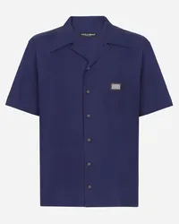 Dolce & Gabbana Hawaiihemd aus Baumwolle mit Logoplakette Blau