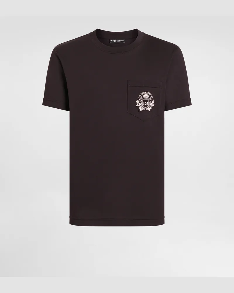 Dolce & Gabbana Cotton T-shirt With Embroidery - Mann T-shirts Und Polos Braun Brown