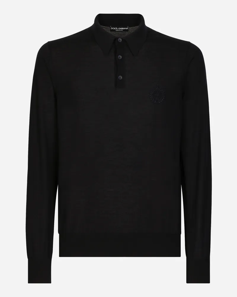 Dolce & Gabbana Poloshirt Aus Kaschmir Dg-logostickerei - Mann Strickwaren Blau Kaschmir Blau