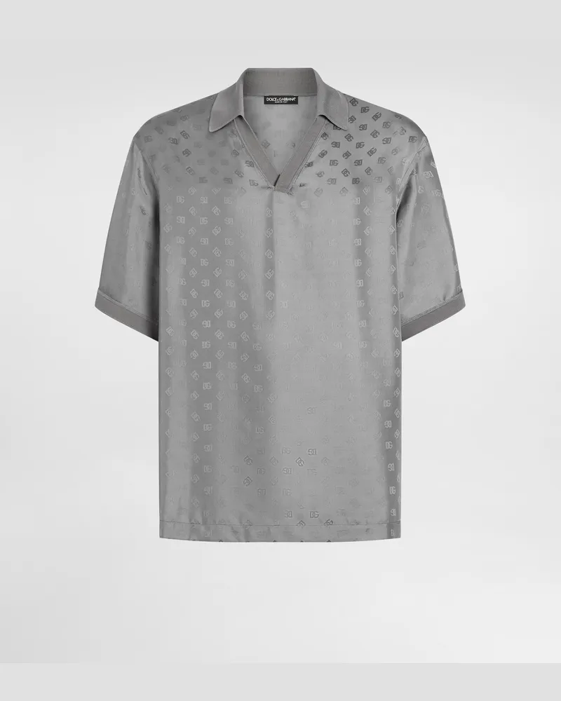 Dolce & Gabbana Poloshirt Aus Seidenjacquard Mit Dg-logo - Mann T-shirts Und Polos Grau Grau