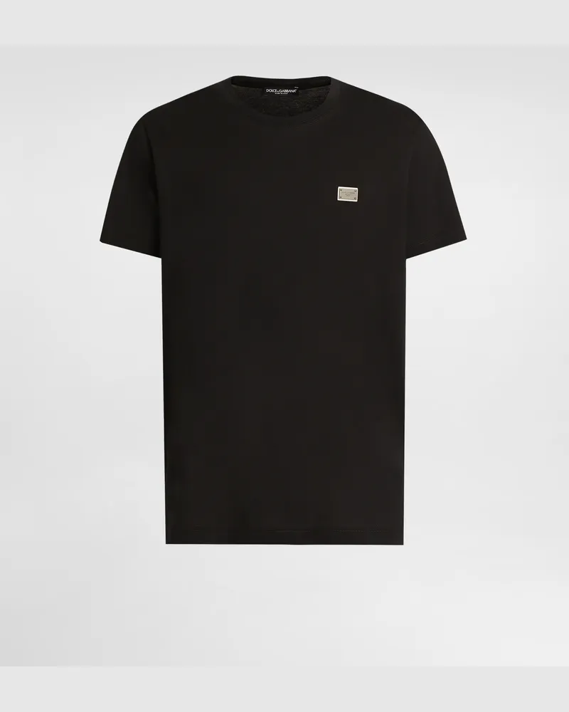 Dolce & Gabbana T-shirt Aus Baumwolle Mit Plakette - Mann T-shirts Und Polos Schwarz Schwarz