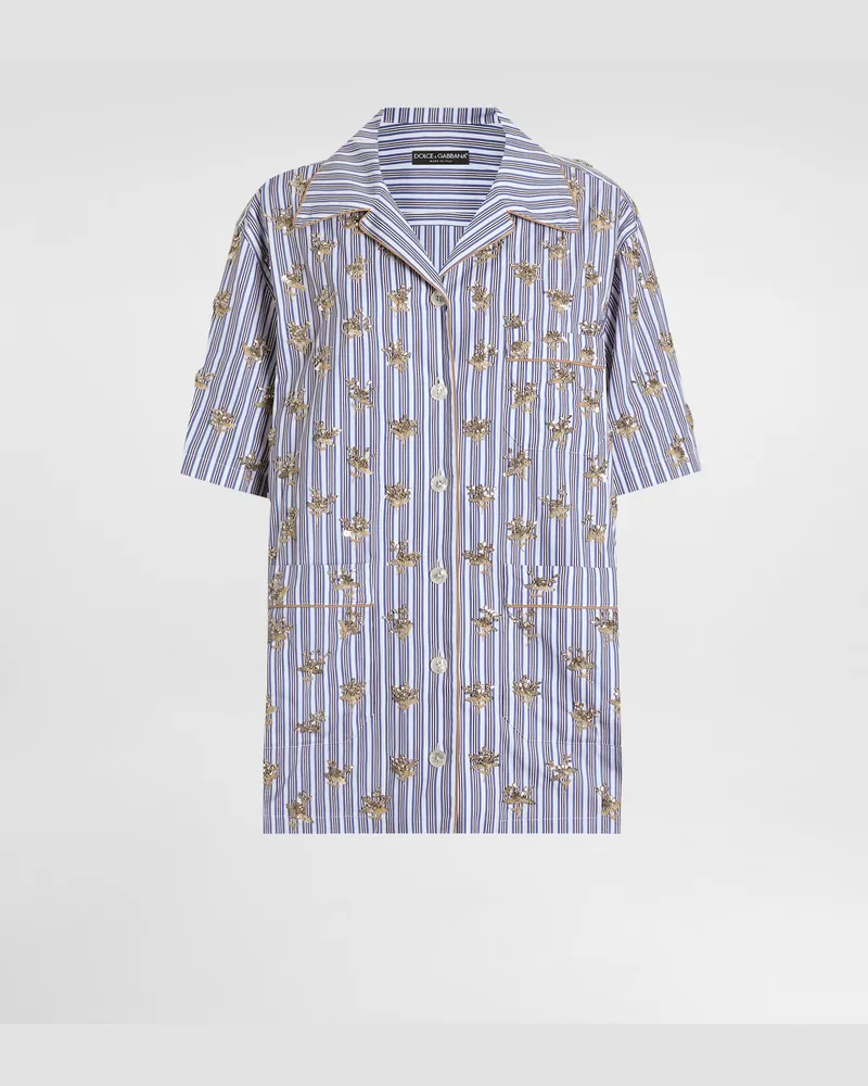 Dolce & Gabbana Poplin Shirt With Flower Embroidery - Frau Blusen Und Tops Mehrfarbig Multicolor