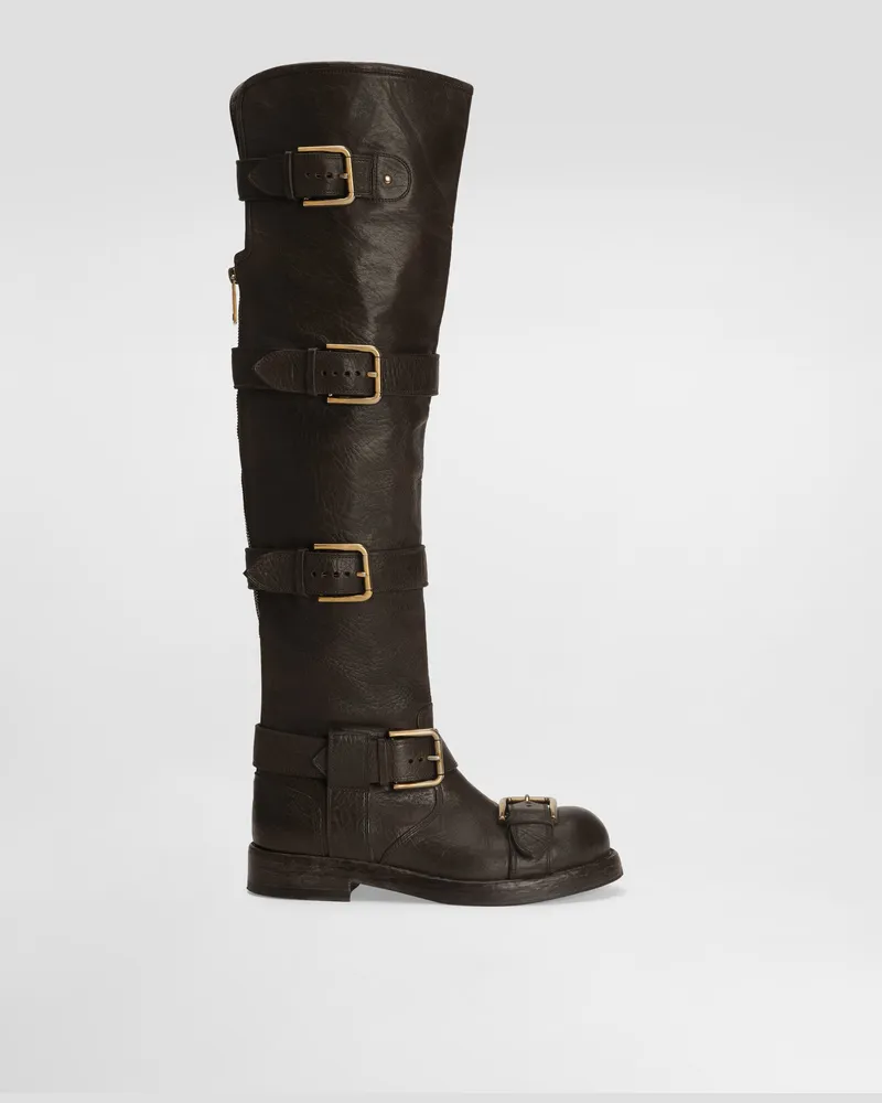 Dolce & Gabbana Horse Leather Boots - Frau Stiefel Und Siefeletten Braun Braun