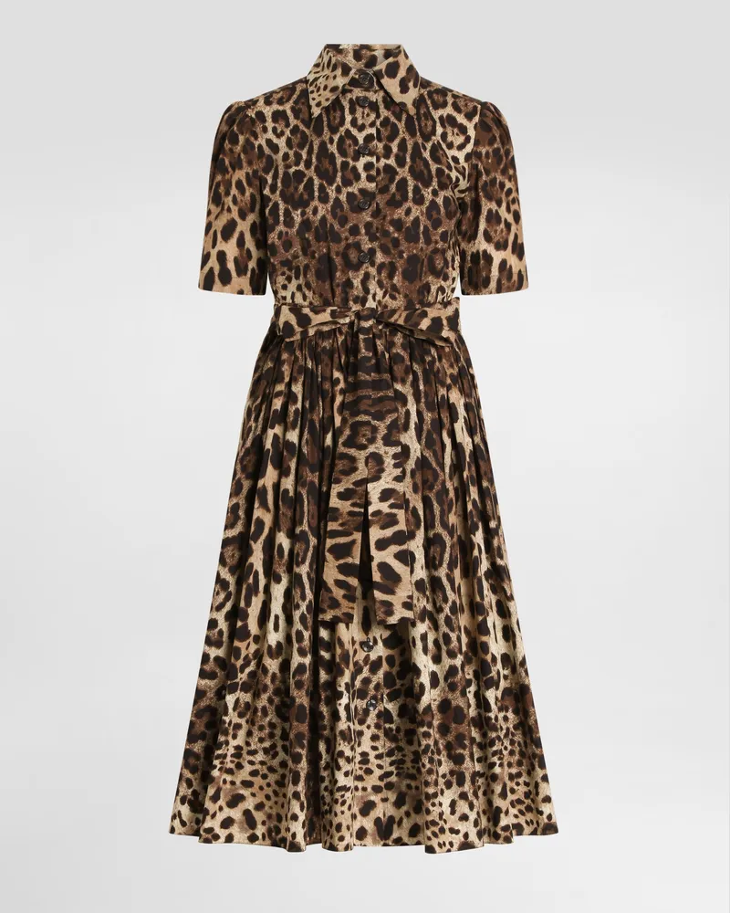 Dolce & Gabbana Hemdblusenkleid Aus Popeline Mit Leo-print - Frau Kleider Animalprint Print