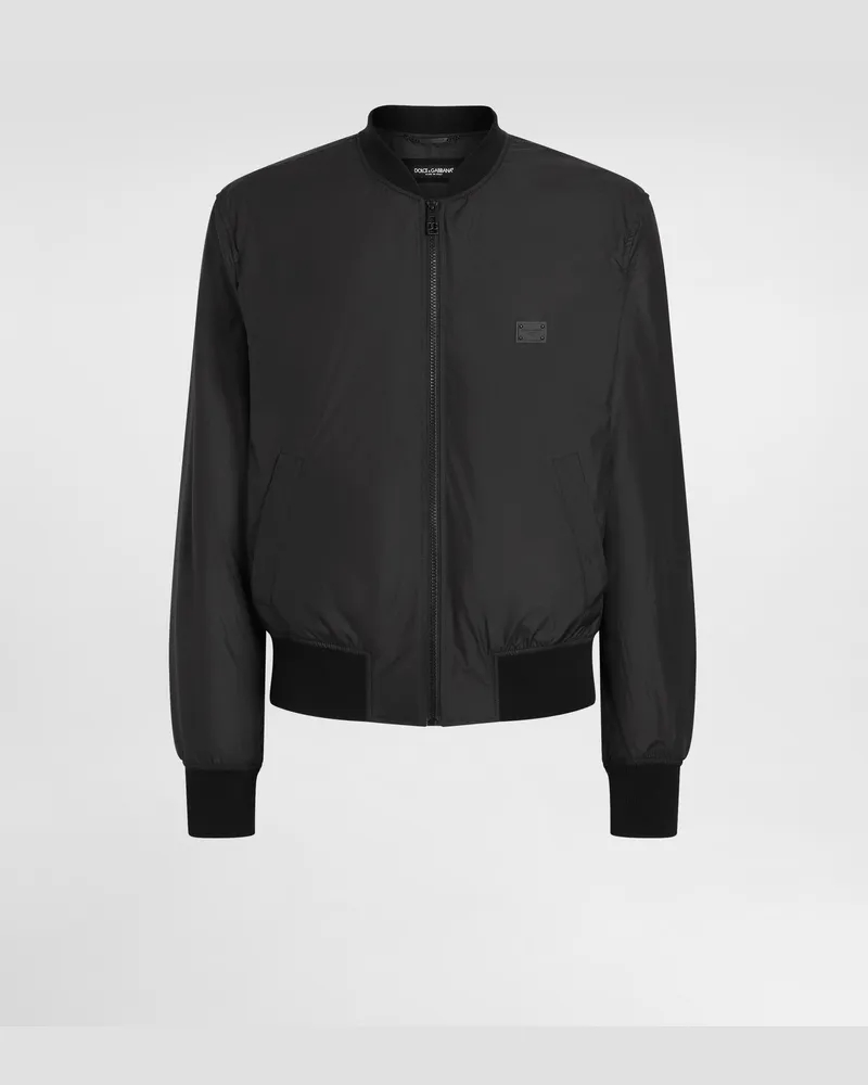 Dolce & Gabbana Bomberjacke aus technischem Gewebe mit Plakette Schwarz