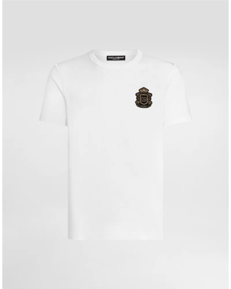 Dolce & Gabbana T-shirt With Heraldic Patch - Mann T-shirts Und Polos Wei White