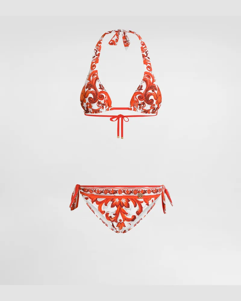 Dolce & Gabbana Bikini Mit Majolika-print - Frau Bademode Mehrfarbig Stoff Mehrfarbig