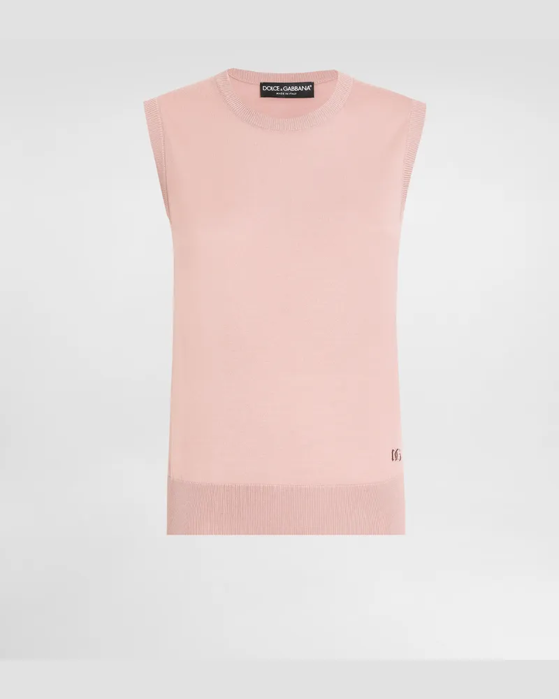 Dolce & Gabbana Wool Tank Top With Dg Logo Embroidery - Frau Blusen Und Tops Pink Pink