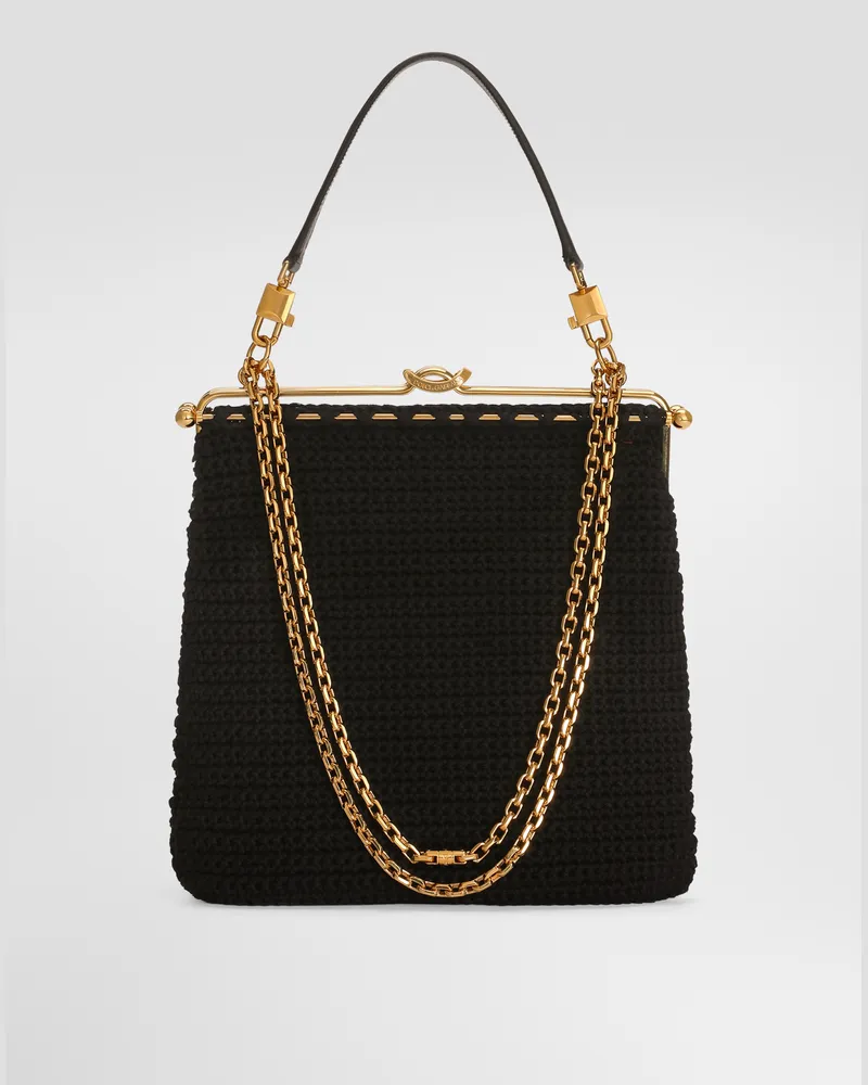 Dolce & Gabbana Schulter- Und Umhängetasche Dina Aus Gehäkelter Baumwolle - Frau Collection Schwarz Schwarz