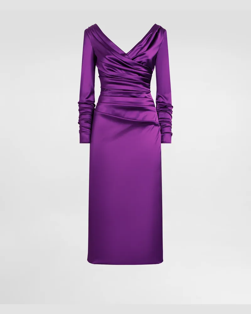 Dolce & Gabbana Stretch Satin Longuette Dress - Frau Kleider Purple Satin Purple