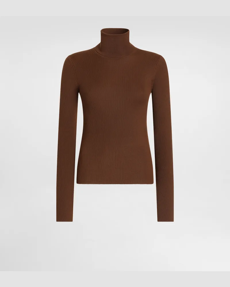 Dolce & Gabbana Rollkragenpullover Aus Geripptem Kaschmir - Frau Collection Braun Brown