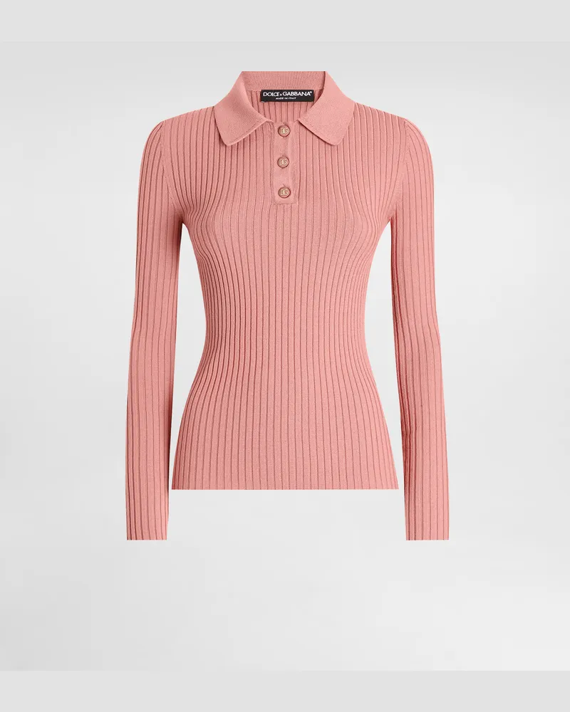 Dolce & Gabbana Geripptes Poloshirt Aus Wolle - Frau Strickwaren Rosa Rosa