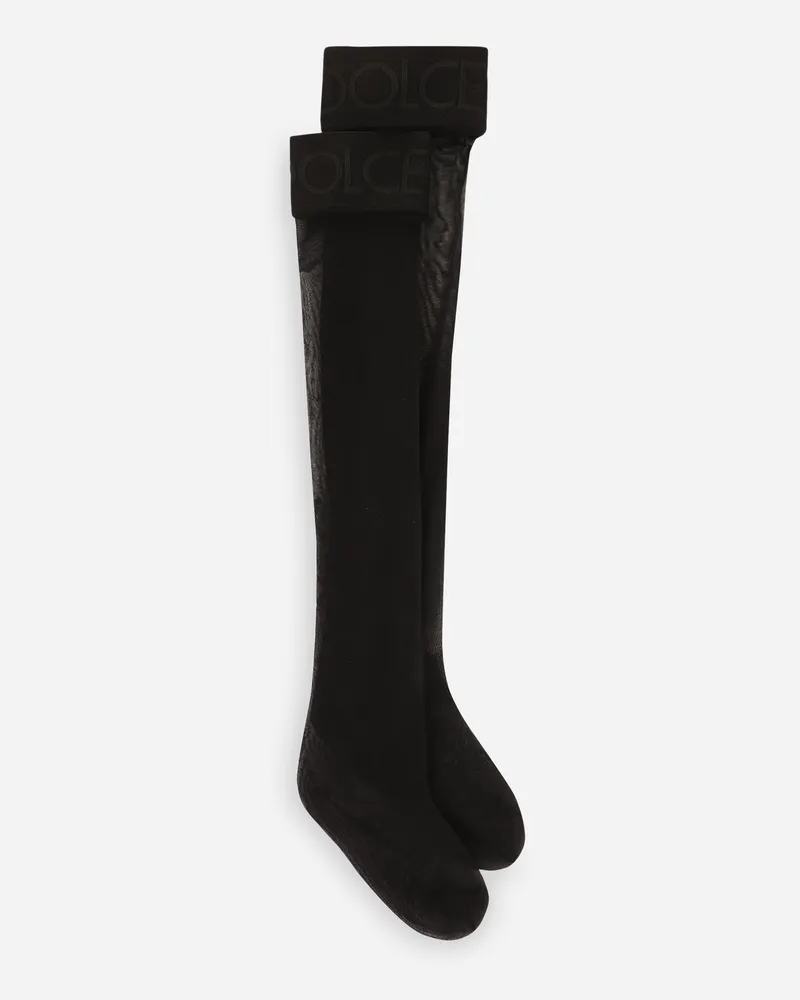 Dolce & Gabbana Halterlose Strümpfe Mit Logo-gummiband - Frau Socken Schwarz Black