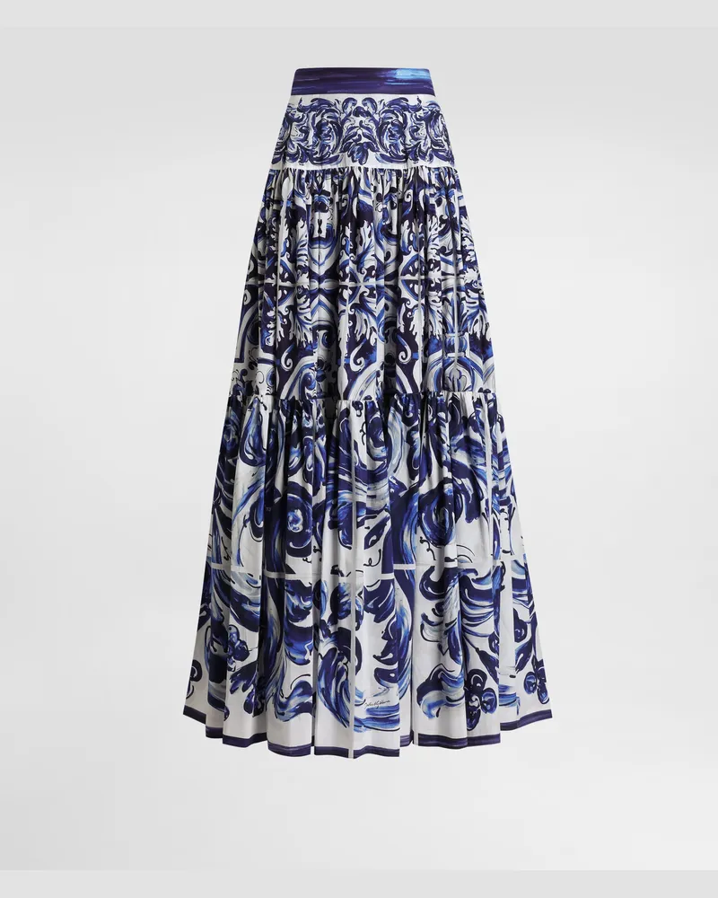 Dolce & Gabbana DG EXCLUSIVE  Langer Rock Aus Popeline Mit Majolika-print - Frau Röcke Drucken Drucken
