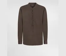 Mandarin Shirt In Cotton Canvas - Mann Hemden Braun