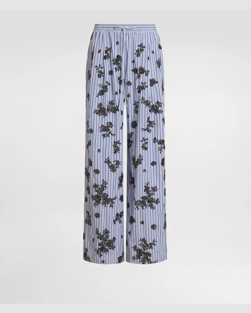 Dolce & Gabbana Poplin Trousers With Crystal Flower Embroidery - Frau Hosen Und Shorts Mehrfarbig Multicolor