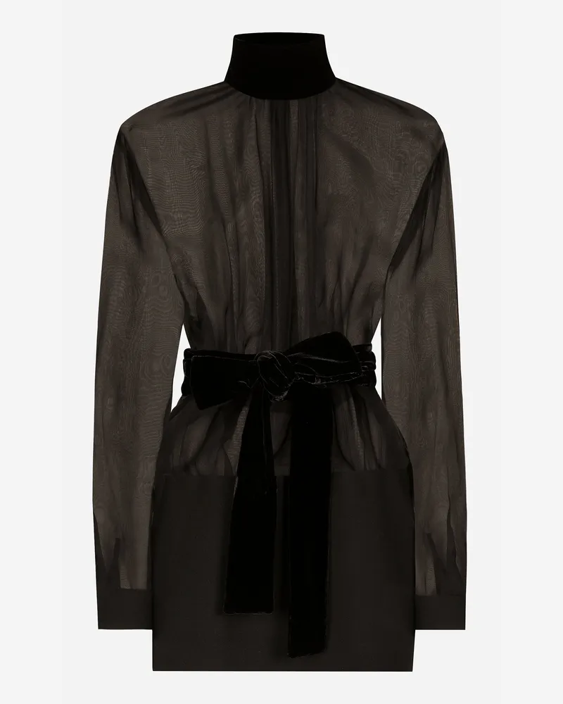 Dolce & Gabbana Kurzes Kleid Aus Organza Und Wollkrepp - Frau Kleider Schwarz Schwarz
