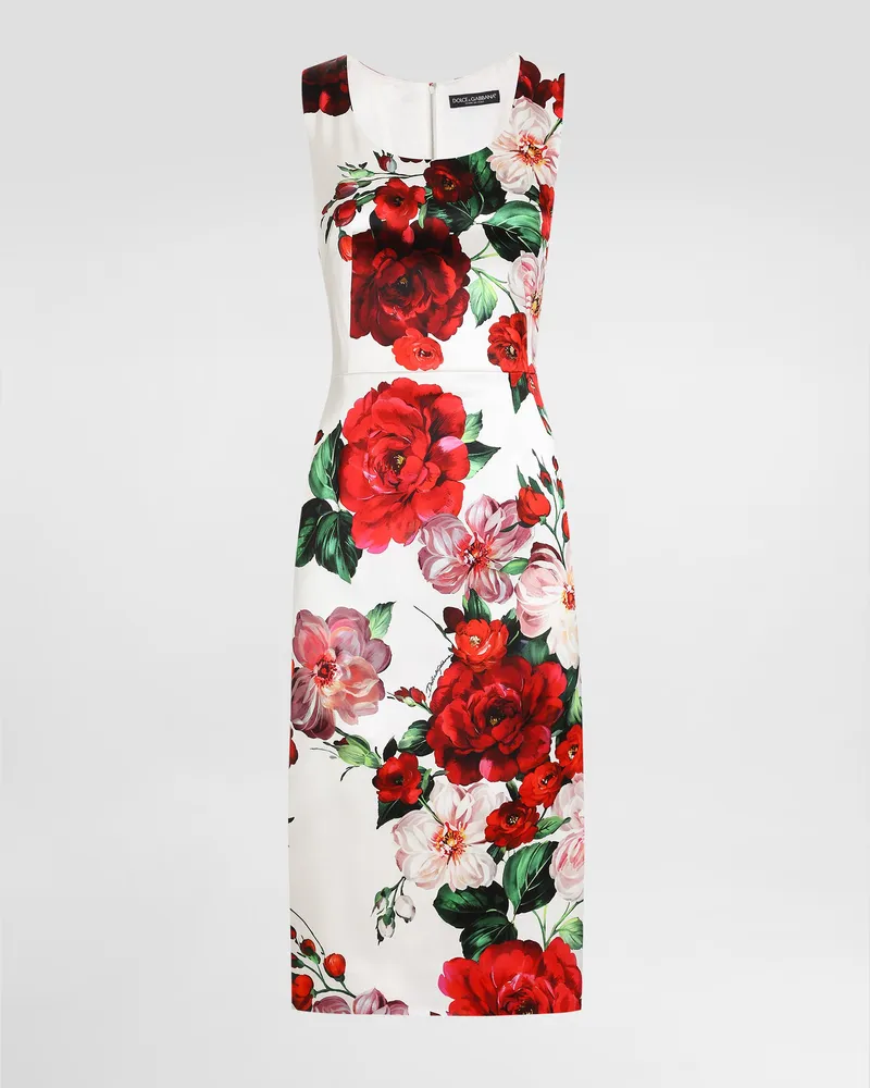 Dolce & Gabbana Ärmelloses Longuettekleid Aus Satin Rosenprint - Frau Kleider Drucken Drucken