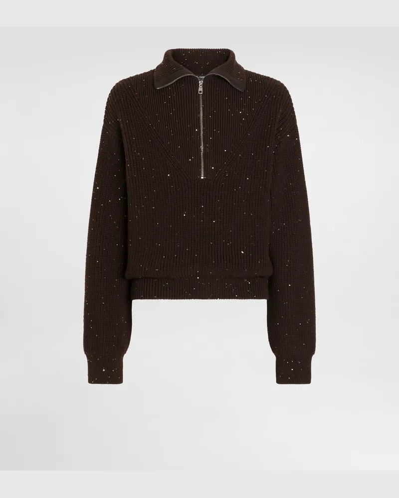 Dolce & Gabbana Rollkragenpullover Aus Wolle Mit Pailletten - Mann Strickwaren Braun Braun