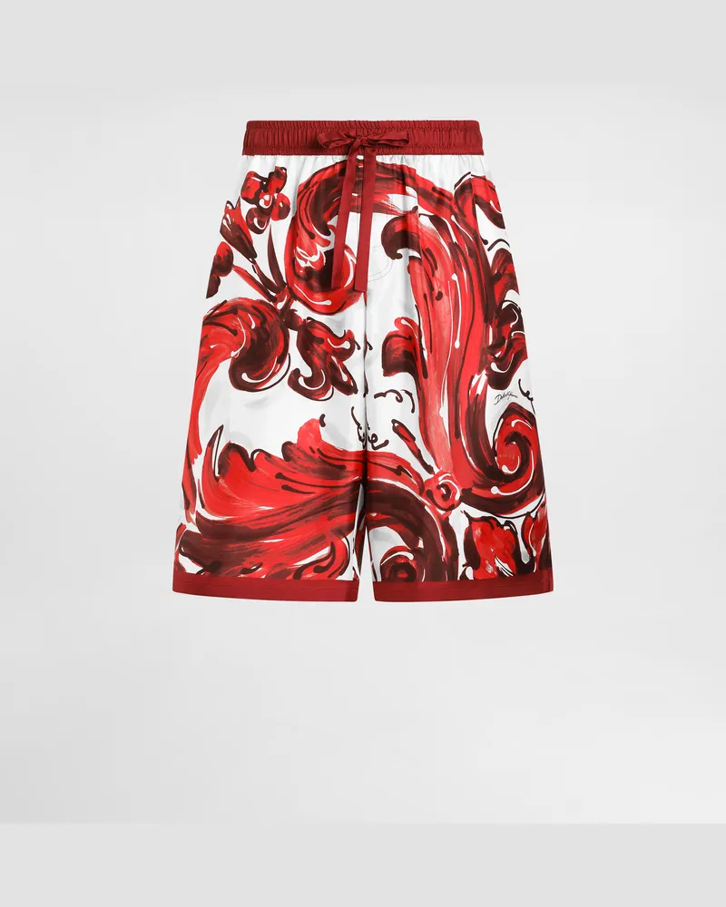 Dolce & Gabbana Bermuda-shorts Vanity Aus Seidentwill Mit Majolika-print - Mann Hosen Und Shorts Mehrfarbig Mehrfarbig