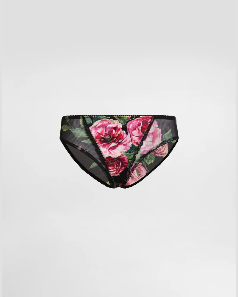 Dolce & Gabbana Slip Aus Satin Und Tüll Rosenprint - Frau Unterwäsche Drucken Drucken