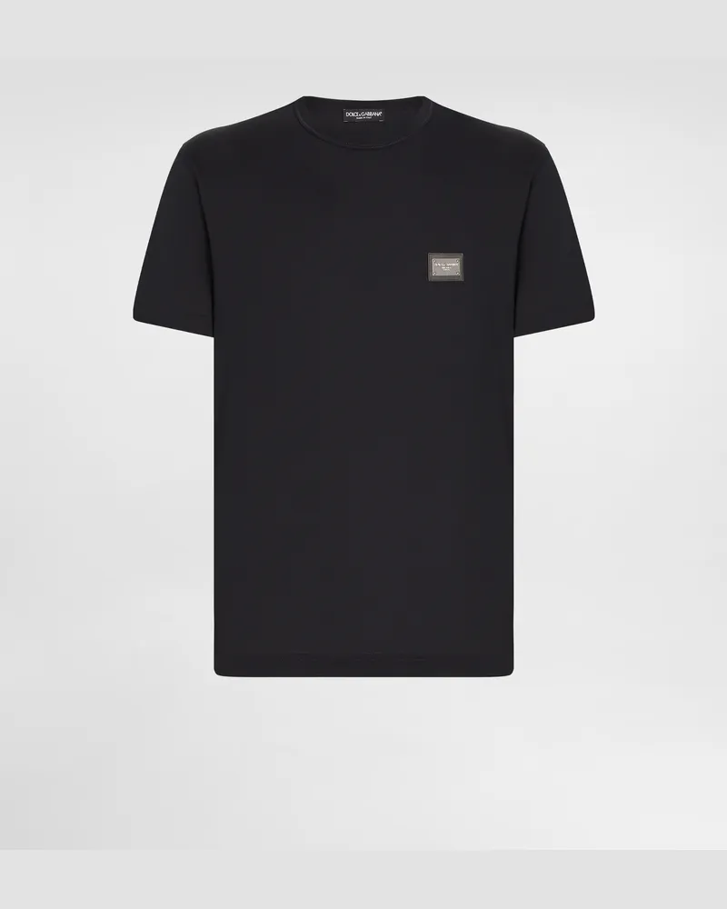 Dolce & Gabbana Baumwoll-t-shirt Mit Logoplakette - Mann T-shirts Und Polos Blau Baumwolle Blau