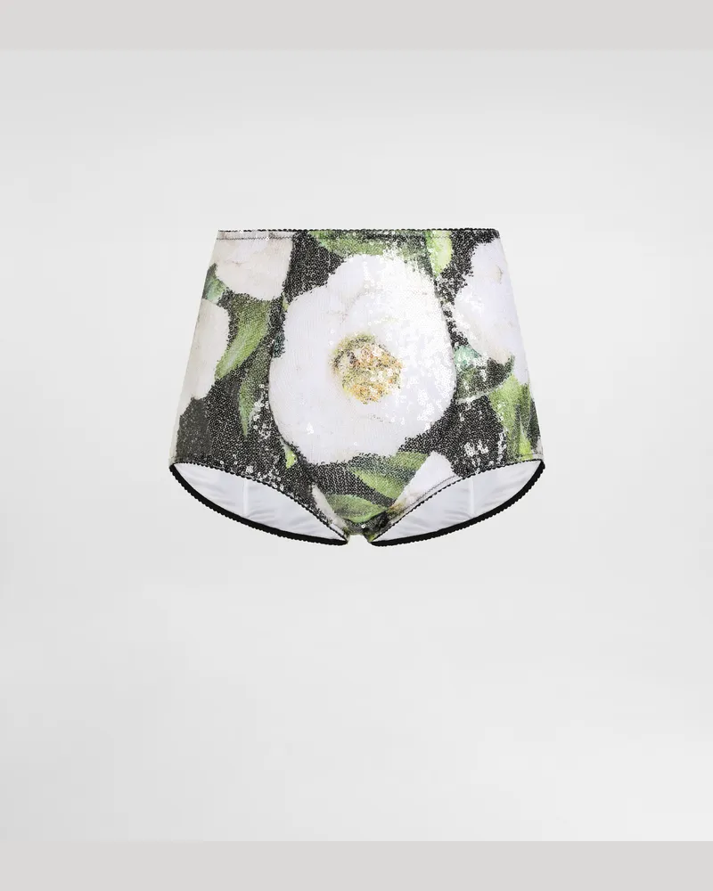 Dolce & Gabbana Panty Aus Paillettenbesetztem Cady Gardenien-print - Frau Unterwäsche Drucken Drucken