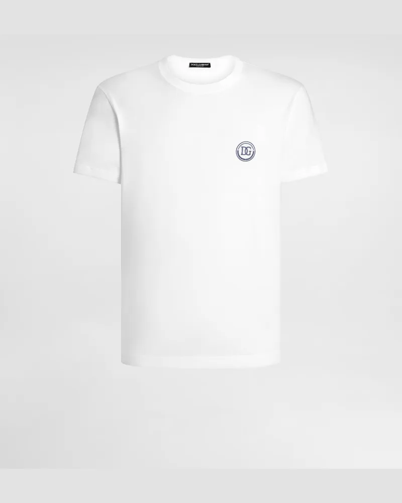 Dolce & Gabbana Kurzarm-t-shirt Mit Dg-stickerei - Mann T-shirts Und Polos Wei Weiss