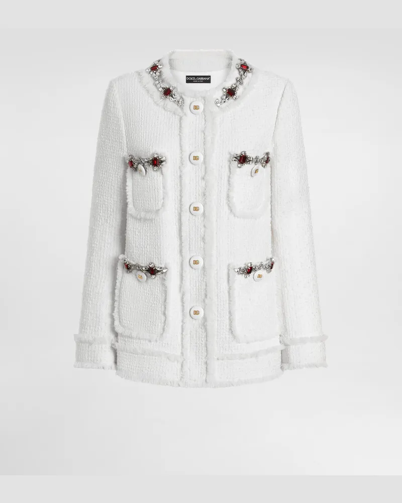 Dolce & Gabbana Einreihige Jacke Aus Tweed Mit Schmuckstickerei - Frau Blazer Wei Weiss