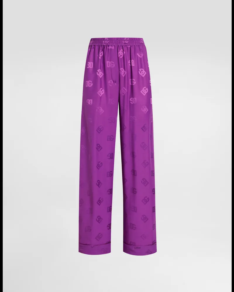 Dolce & Gabbana Hose Vanity Aus Seidenjacquard Mit Logo - Frau Hosen Und Shorts Violett Violett