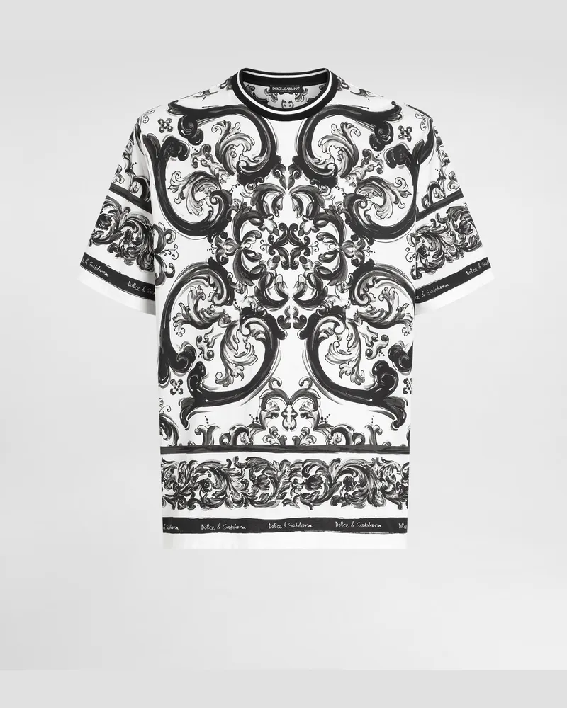 Dolce & Gabbana Kurzarm-t-shirt Mit Majolika-print - Mann T-shirts Und Polos Mehrfarbig Mehrfarbig