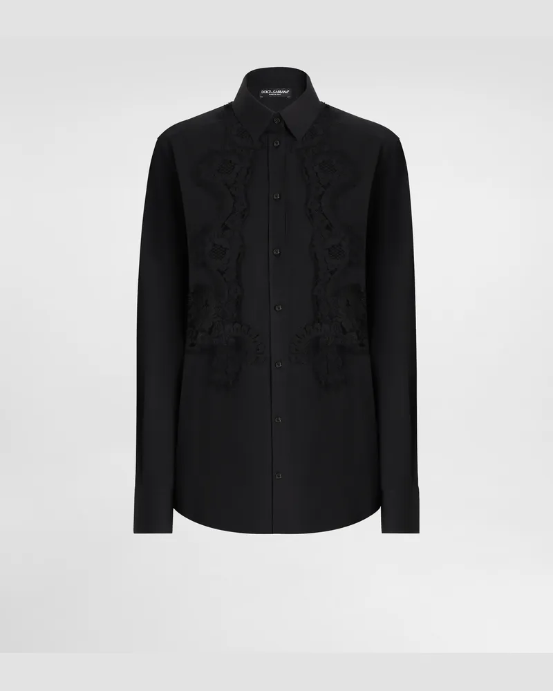 Dolce & Gabbana Bluse Aus Baumwollpopeline Mit Spitzeneinsatz - Frau Blusen Und Tops Schwarz Schwarz