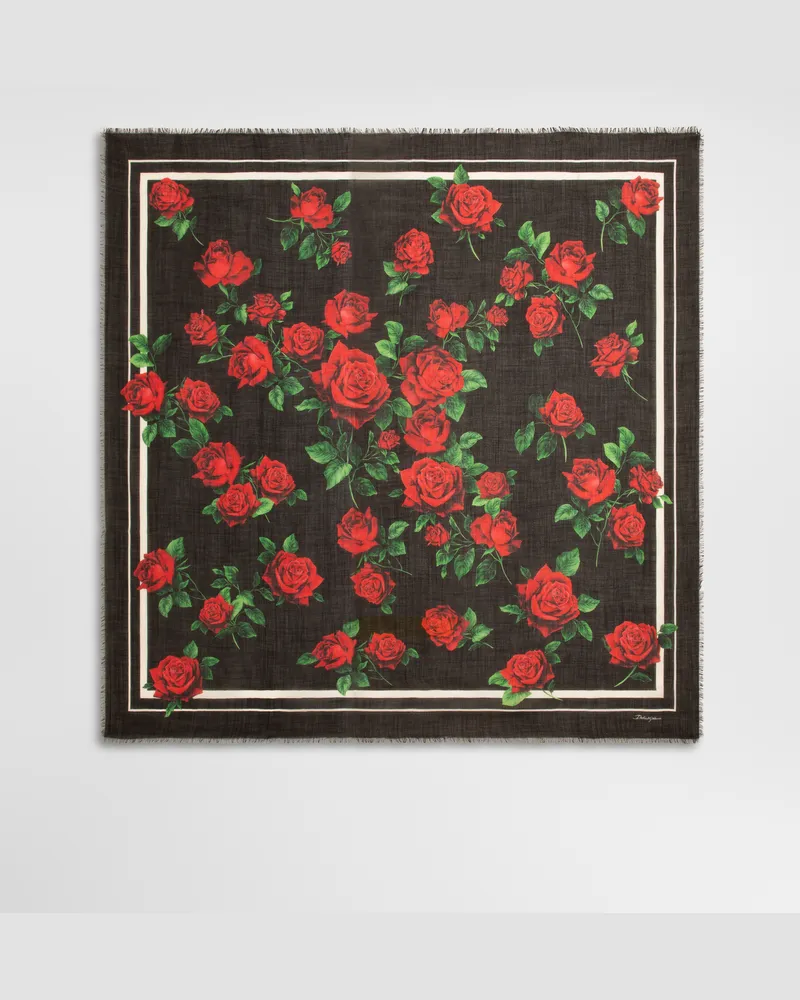 Dolce & Gabbana Stola Aus Baumwolle Mit Rosenprint - Frau Schals Und Tücher Print Print