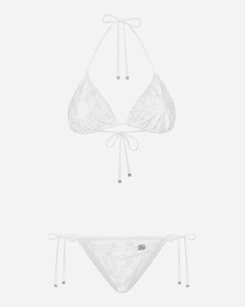 Dolce & Gabbana Triangel-bikini Aus Lochstickerei - Frau Bademode Wei Weiss