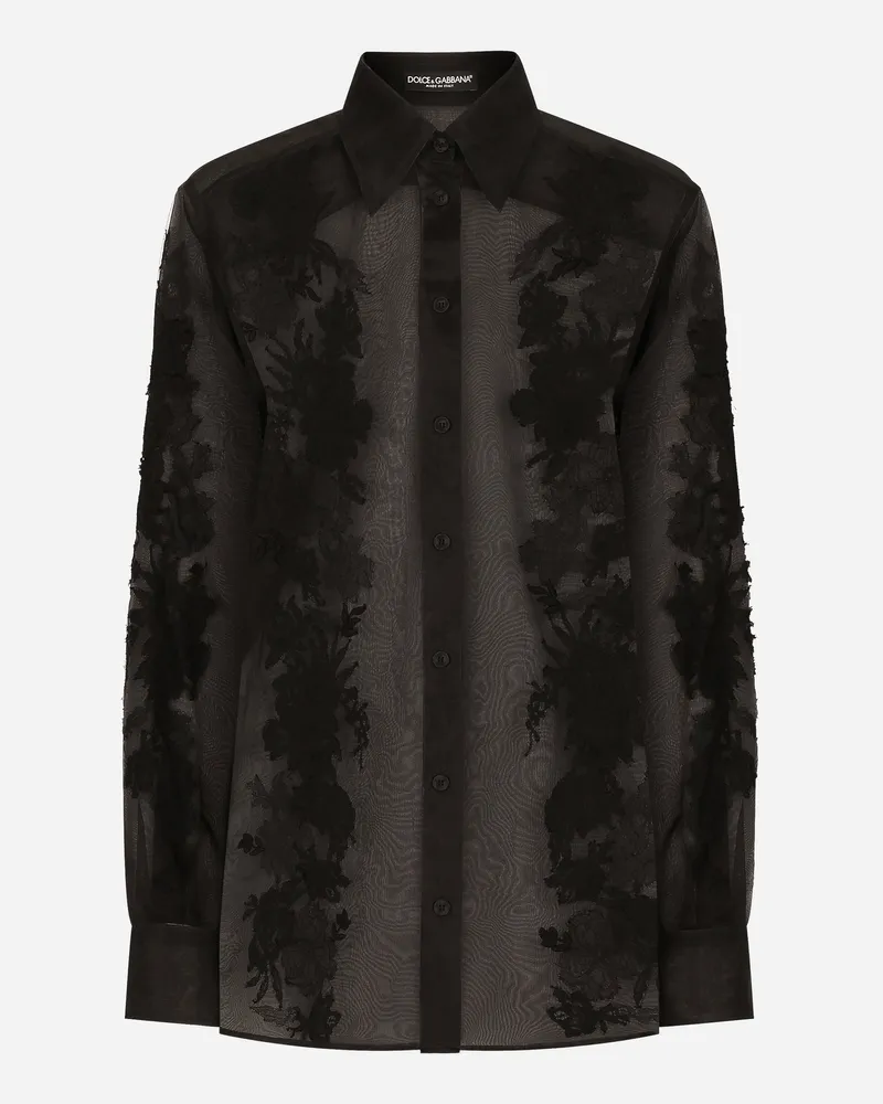Dolce & Gabbana Bluse Aus Organza Mit Spitzenapplikationen - Frau Blusen Und Tops Schwarz Schwarz