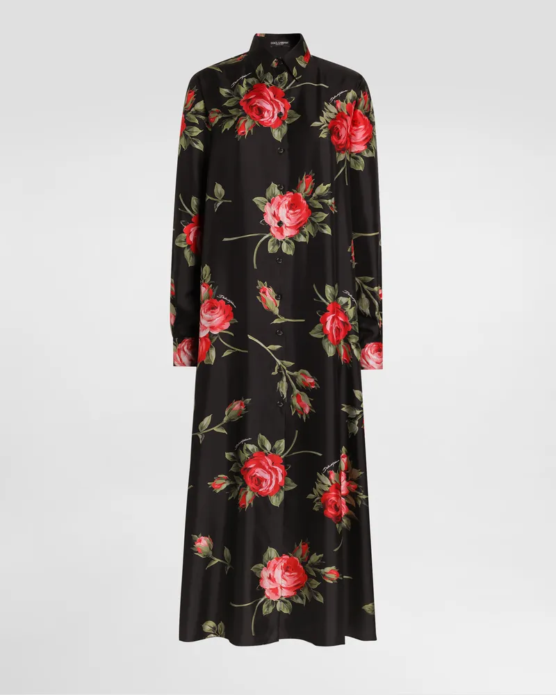 Dolce & Gabbana Langes Kleid Aus Twill Mit Rosenbouquet-print - Frau Kleider Mehrfarbig Mehrfarbig