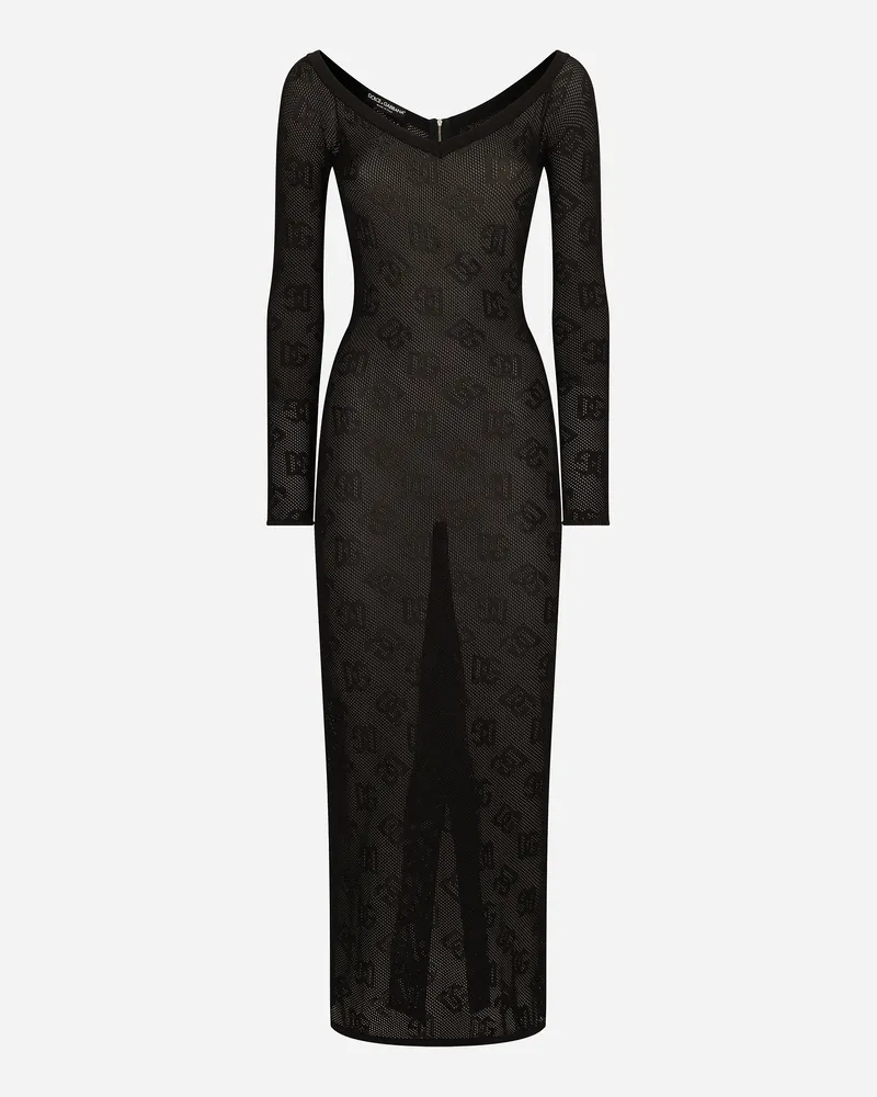 Dolce & Gabbana Schlauchkleid Im Netzmuster Dg-jacquardlogo - Frau Kleider Schwarz Schwarz