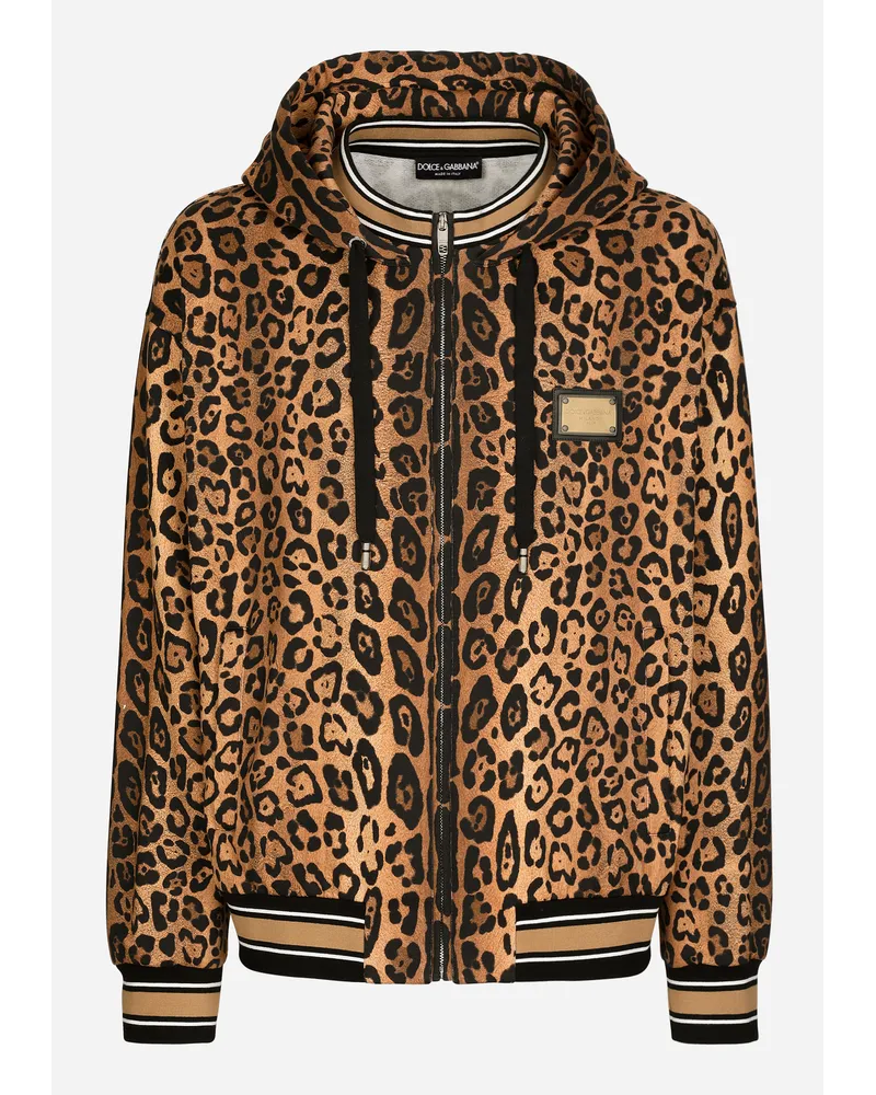 Dolce & Gabbana Kapuzensweatshirt Crespo im Leoprint mit Plakette Print