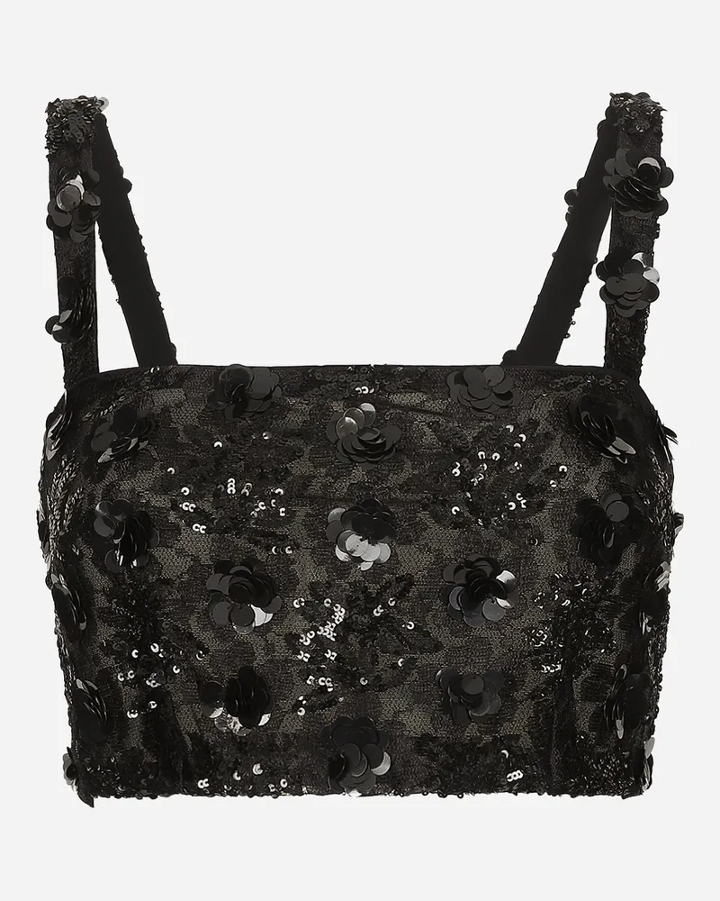 Dolce & Gabbana Bralette-top Mit Paillettenstickerei - Frau Blusen Und Tops Schwarz Schwarz