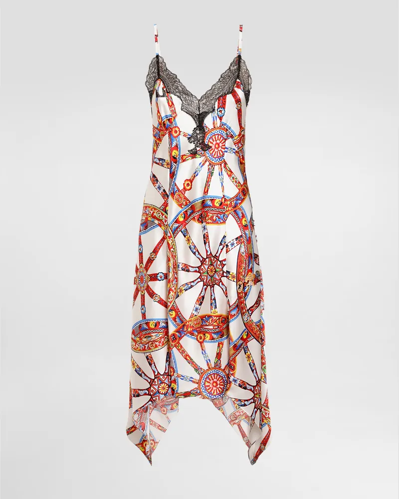 Dolce & Gabbana Kleid Aus Seidensatin Mit Carretto-print - Frau Kleider Mehrfarbig Mehrfarbig