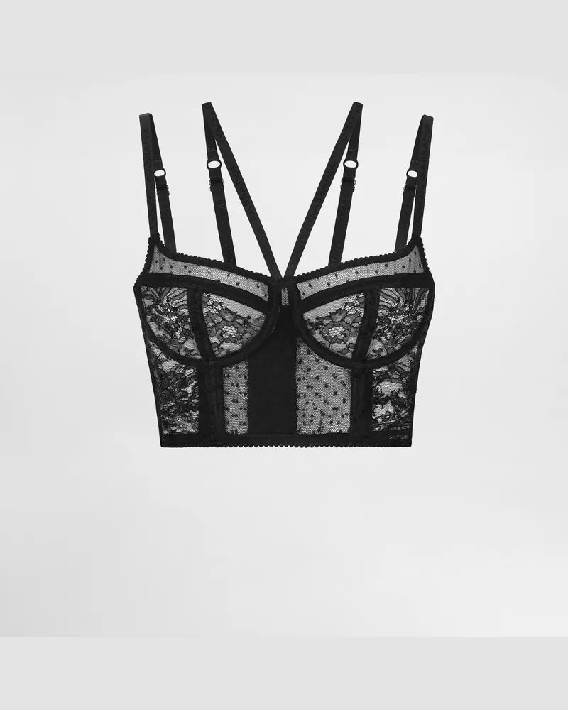 Dolce & Gabbana Das Dessous-bustier Mit Schmalen Trägern Ist Aus Floraler Schwarzer Chantilly-spitze Gefertigt. Die Leichte; Glamouröse Optik Wird All Ihren Looks Eine Verführerische Note Verleihen. - Frau Unterwäsche Schwarz Spitze Schwarz