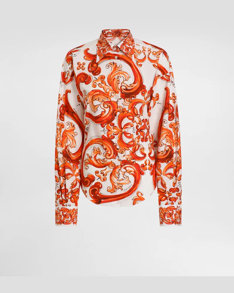 Dolce & Gabbana Hemd Aus Popeline Mit Majolika-print - Frau Blusen Und Tops Mehrfarbig Mehrfarbig