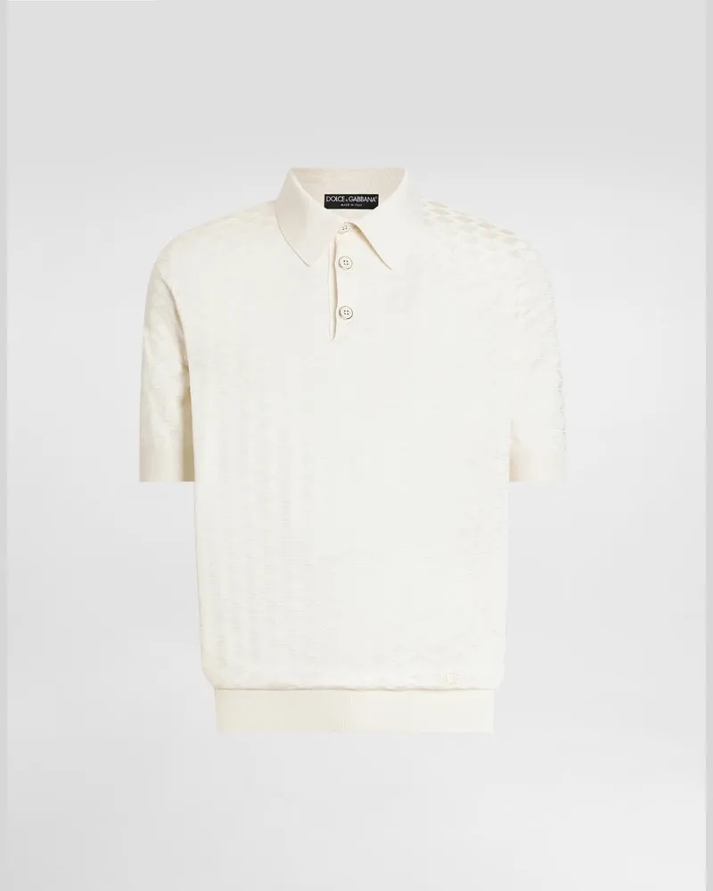 Dolce & Gabbana Micro-dot Stitch Silk Polo Shirt - Mann Strickwaren Wei White